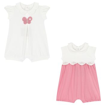 Baby Girls White & Pink Rompers ( 2-Pack )