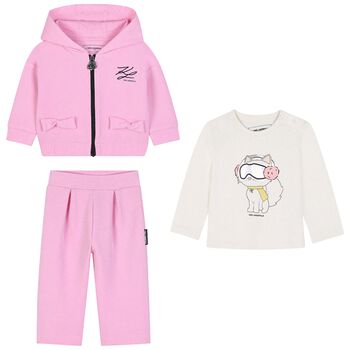 Younger Girls Pink Choupette Logo Tracksuit Set