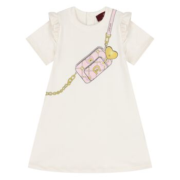 Younger Girls Ivory Logo Bag Dress
