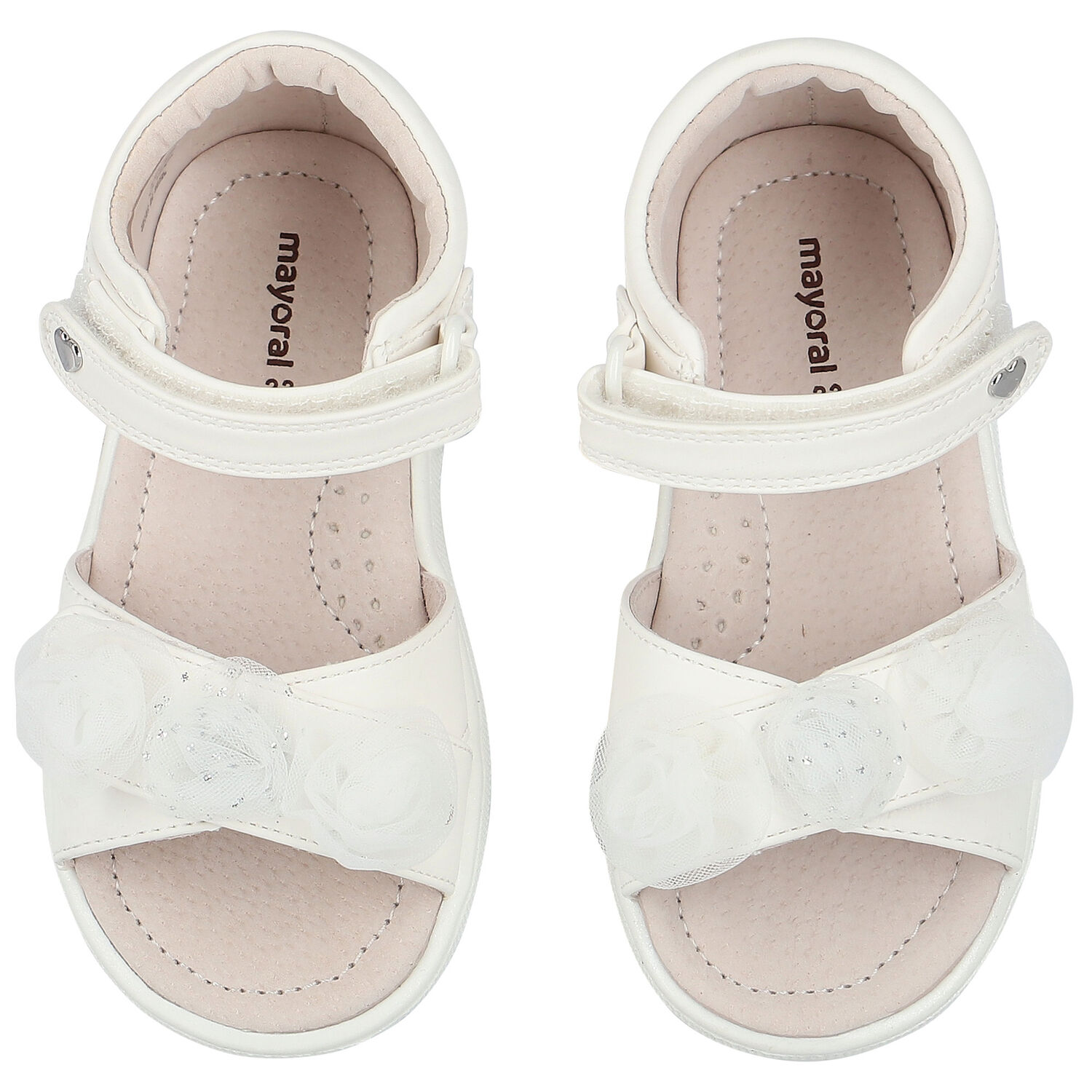 Younger Girls White Flower Sandals, 1, hi-res