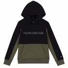 Boys Black & Khaki Logo Hooded Top, 1, hi-res