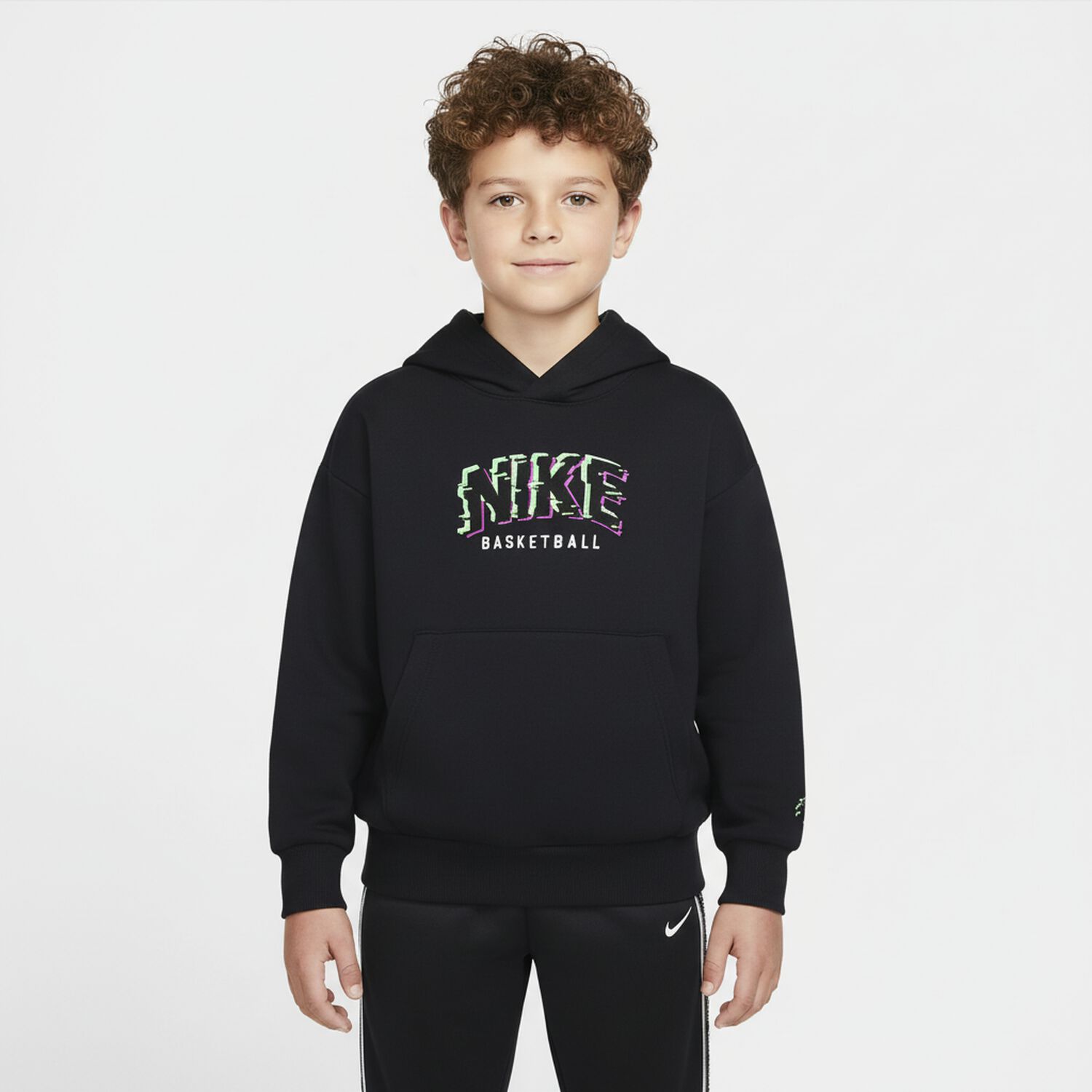 Boys Black & Green Logo Hooded Top, 1, hi-res