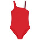 Girls Red Logo Swimsuit, 1, hi-res