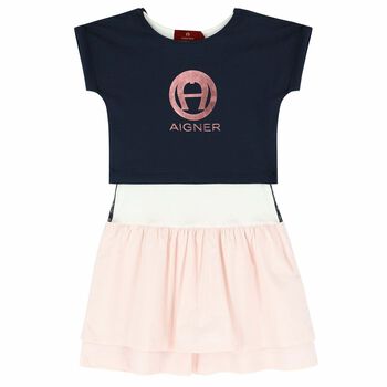 Girls Navy & Pink 2 Piece Dress Set