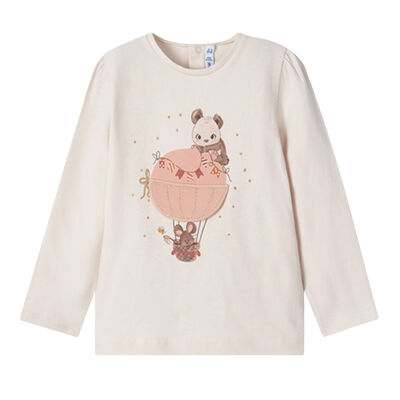 Younger Girls Ivory Graphic Long Sleeve Top