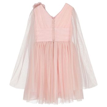 Girls Pink 3D Flower Tulle Cape Dress