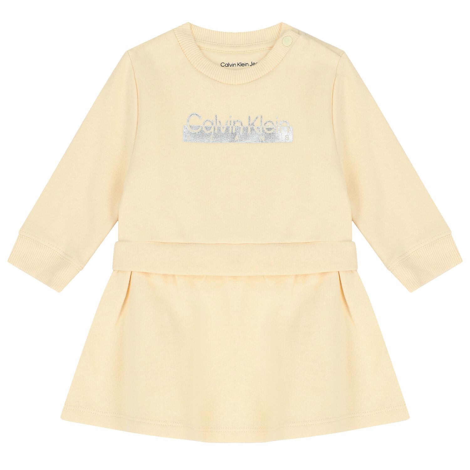Baby Girls Beige Logo Dress, 1, hi-res