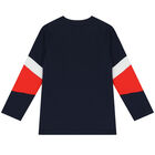 Boys Navy Blue Logo Long Sleeve Top, 2, hi-res