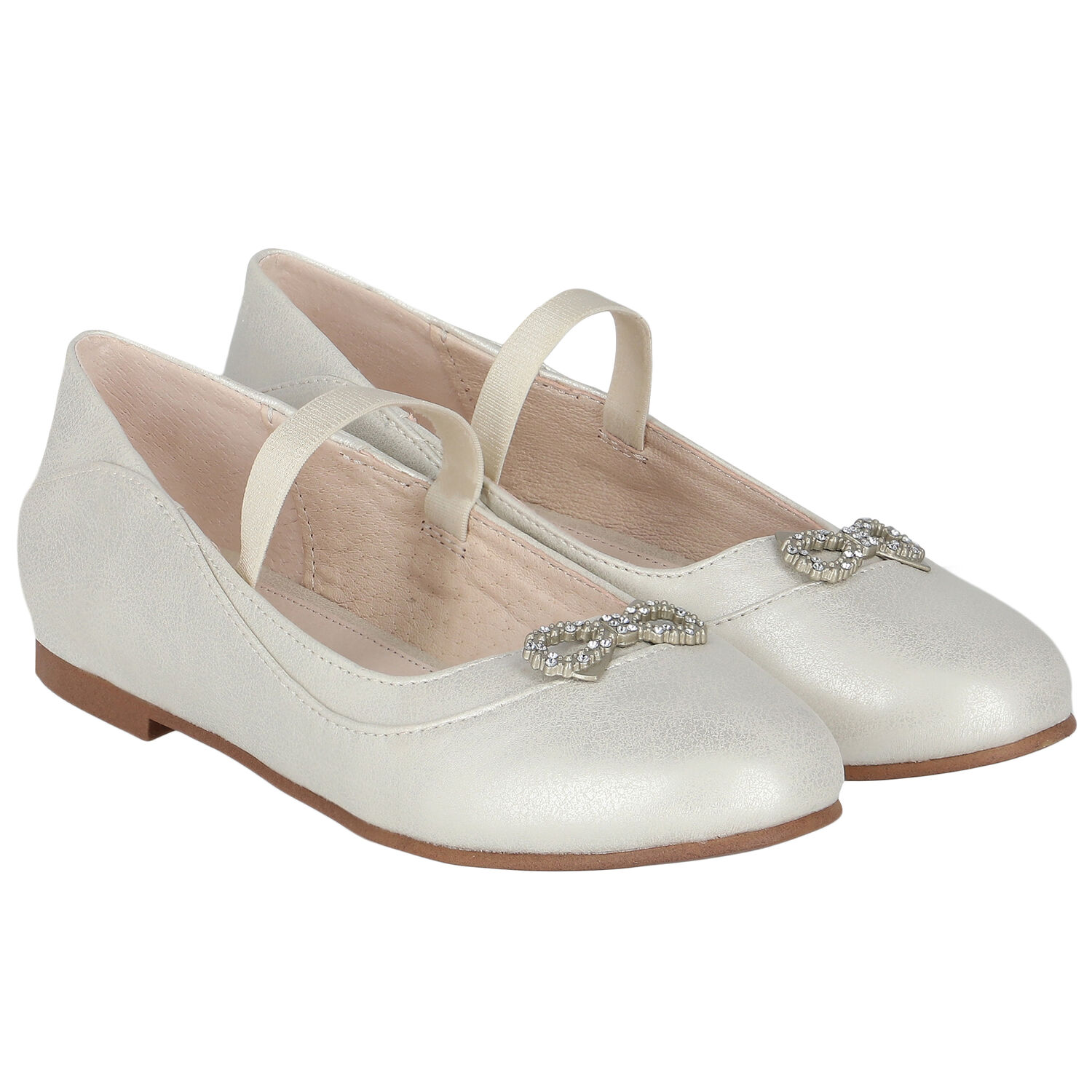 Girls Ivory Diamante Bow Shoes, 2, hi-res