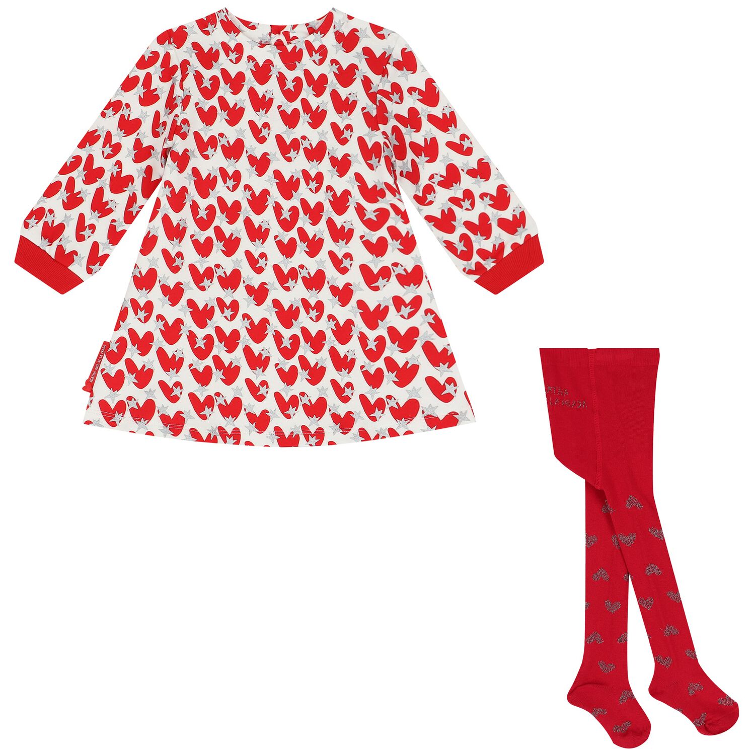 Girls Ivory & Red Hearts Dress Set, 1, hi-res
