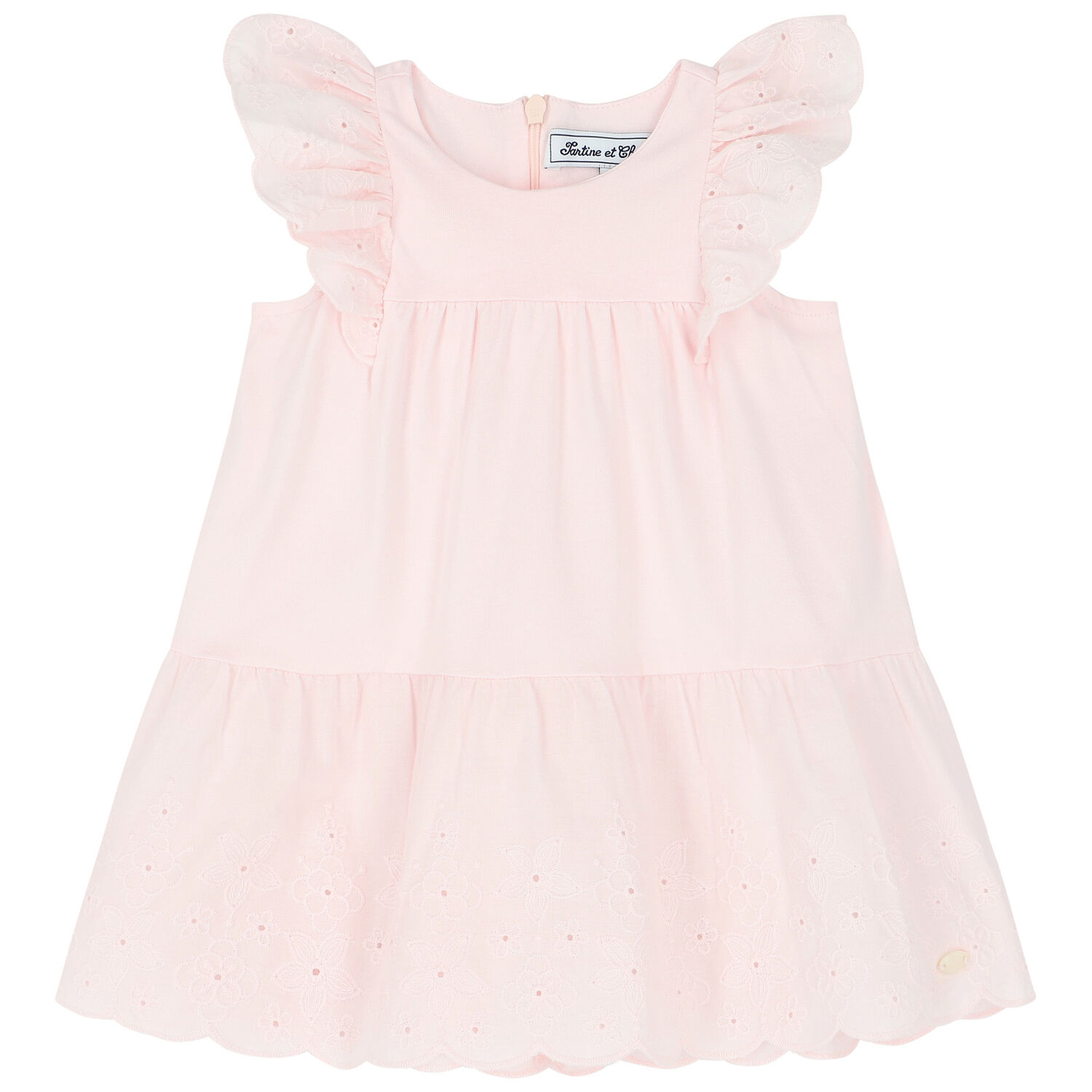 Younger Girls Pink Broderie Anglaise Dress, 1, hi-res