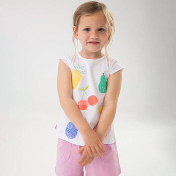 Girls White & Pink Fruits Shorts Set