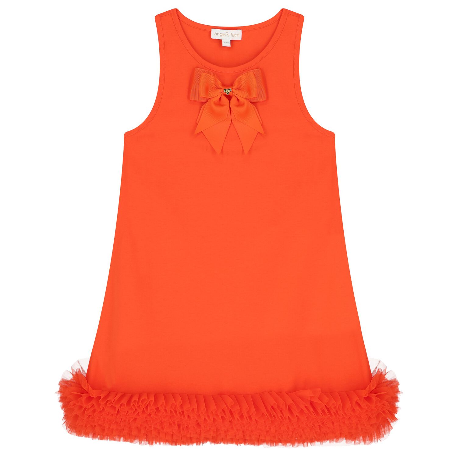 Girls Red Tulle Hem Dress, 1, hi-res