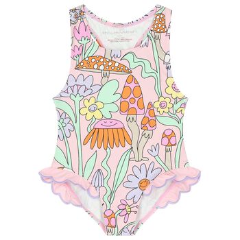 Girls Pink Flower Swimsuit