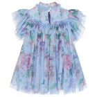 Baby Girls Blue Floral Tulle Dress , 1, hi-res