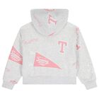 Girls Grey & Pink Logo Hooded Top, 1, hi-res