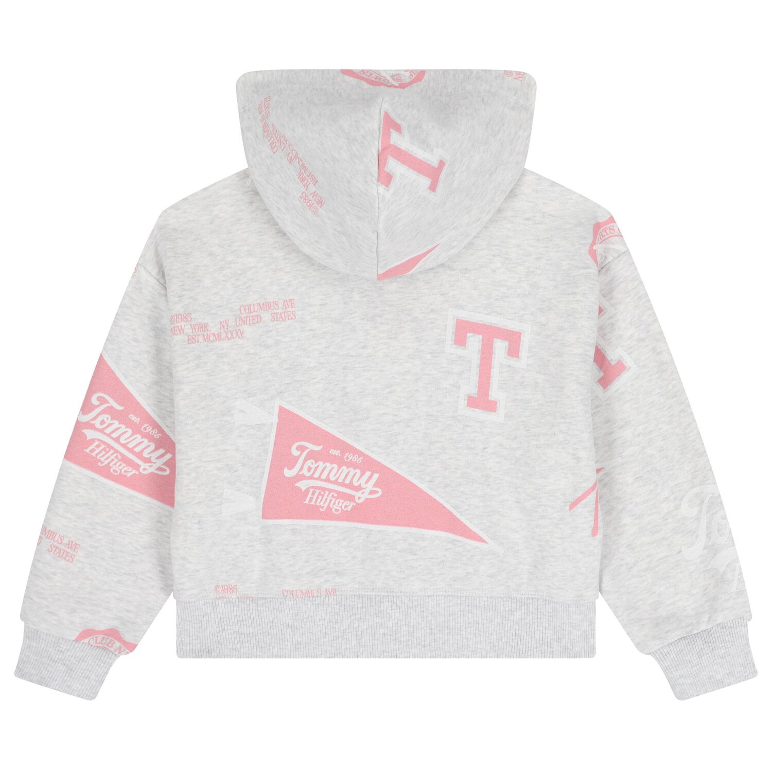 Girls Grey & Pink Logo Hooded Top, 1, hi-res image number null