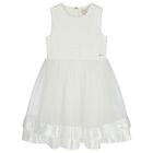 Girls White Satin & Tulle Dress, 1, hi-res