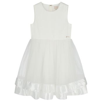 Girls White Satin & Tulle Dress