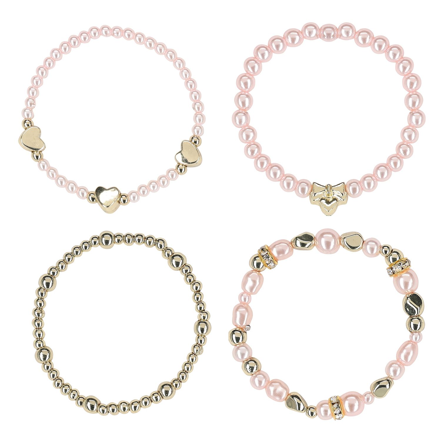 Girls Pink & Gold Beaded Bracelets (4 Pack), 1, hi-res