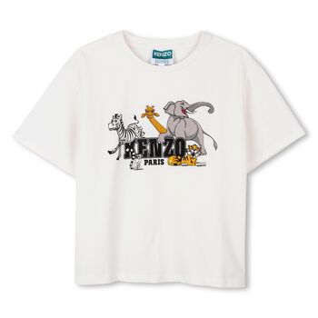 KENZO KIDS White Safari Logo T-Shirt, 1 White Safari Logo T-Shirt