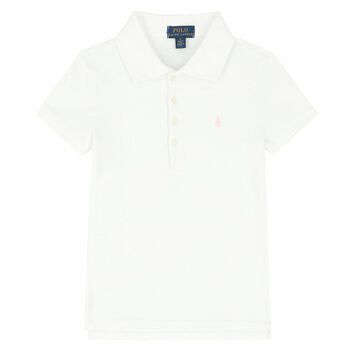 Girls White Logo Polo Shirt