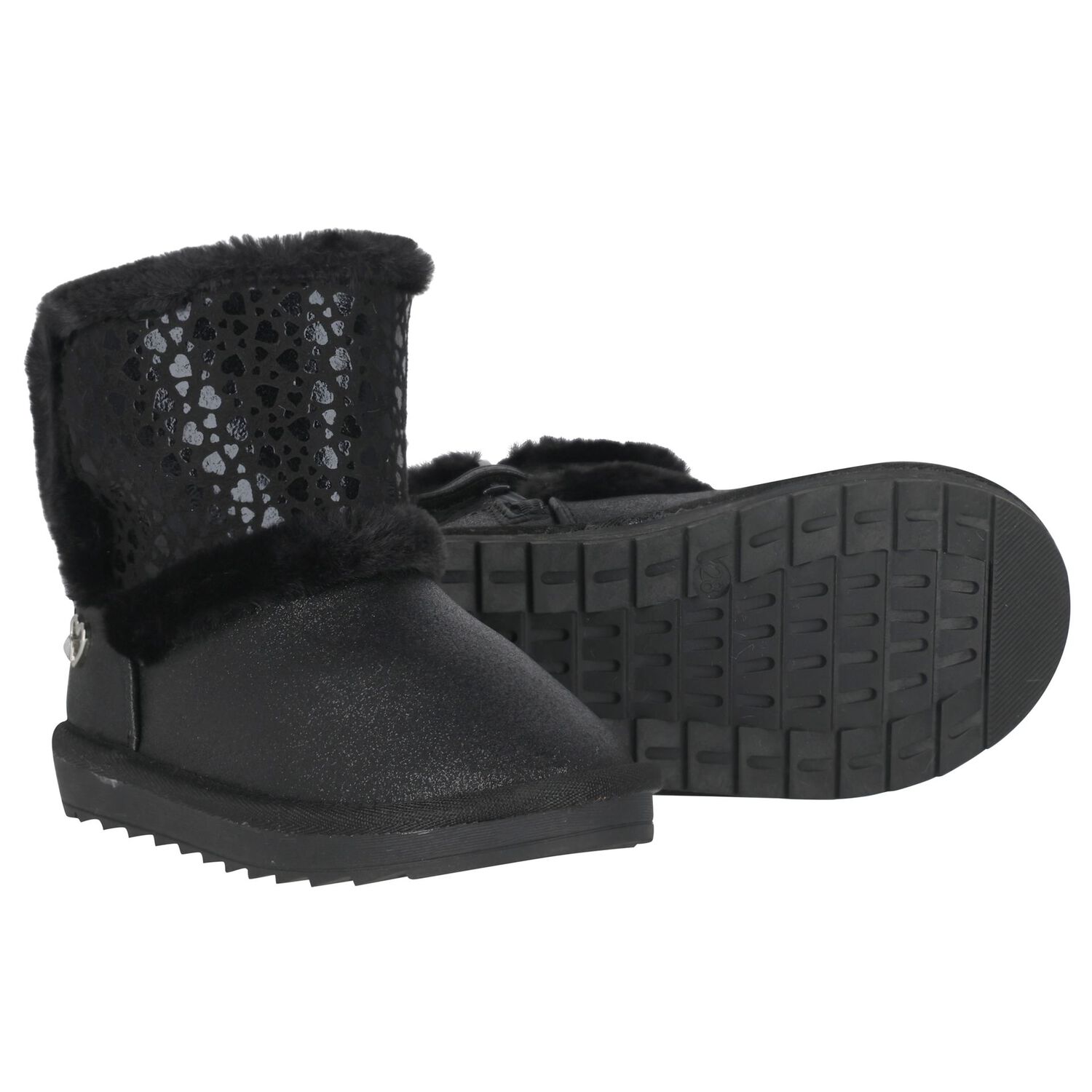 Girls Black Faux Leather Boots, 1, hi-res