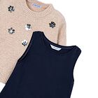 Girls Beige & Navy Blue Tulle Dress Set, 2, hi-res