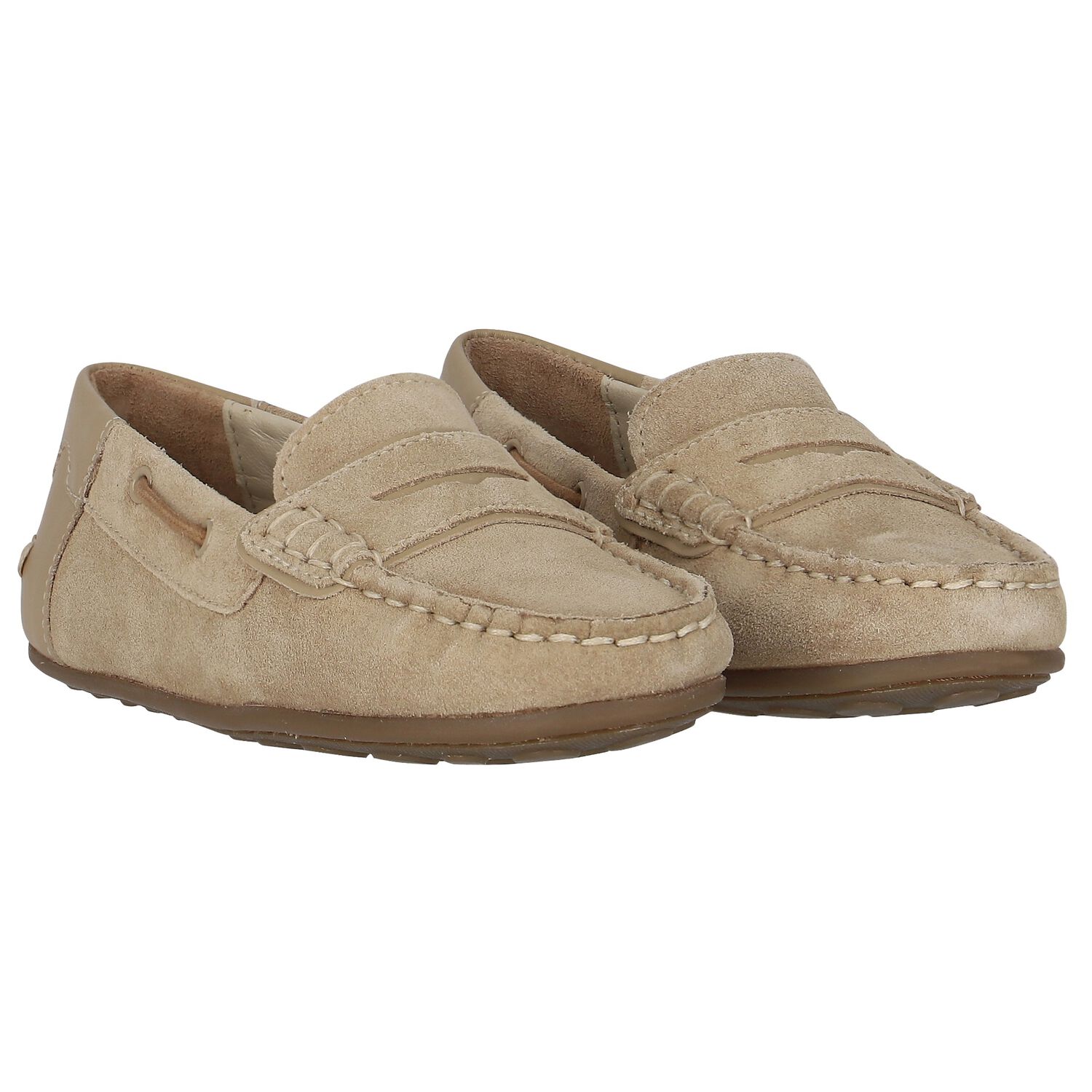 Boys Beige Suede & Leather Loafers, 1, hi-res