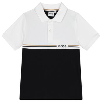 BOSS Boys White & Black Logo Polo Shirt, 1 Boys White & Black Logo Polo Shirt