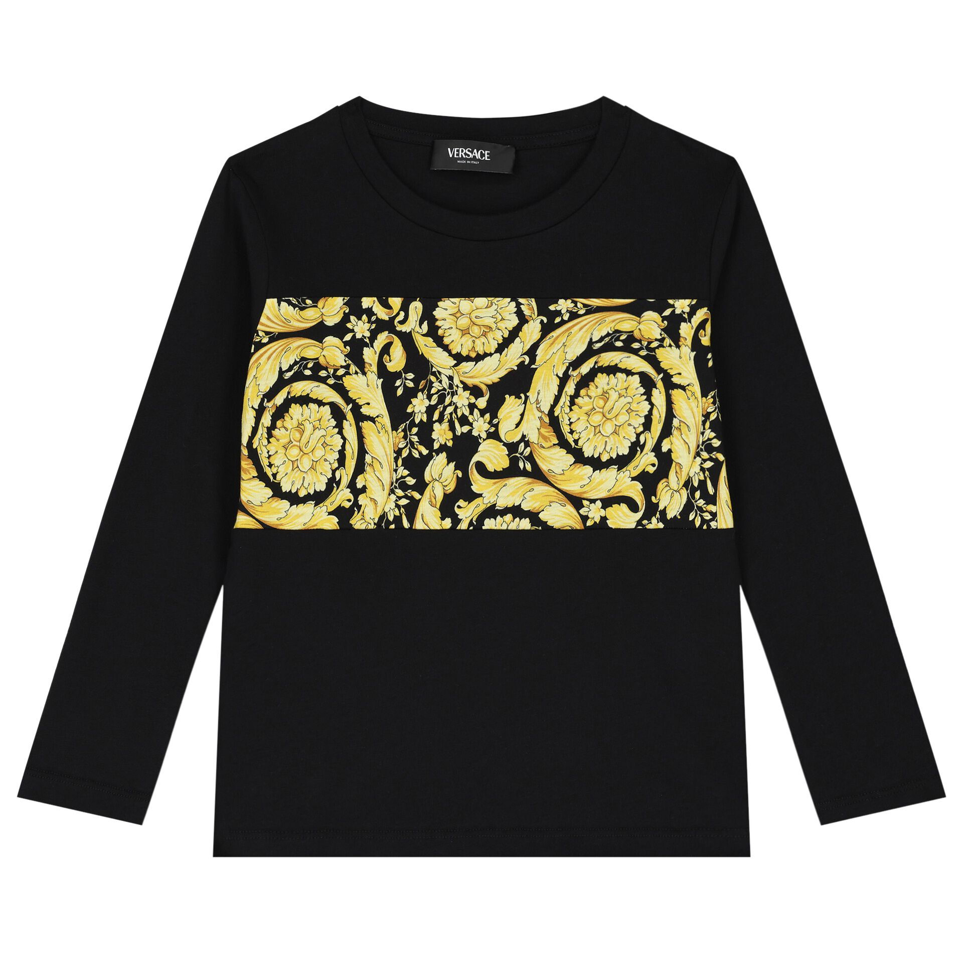 Versace Boys Black Barocco Long Sleeve Top Junior Couture UK