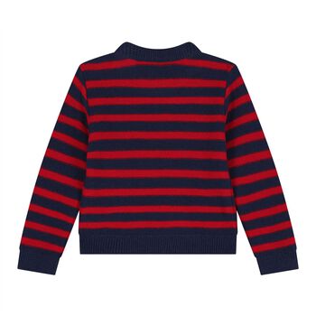 Baby Boys Navy Blue & Red Logo Striped Jumper