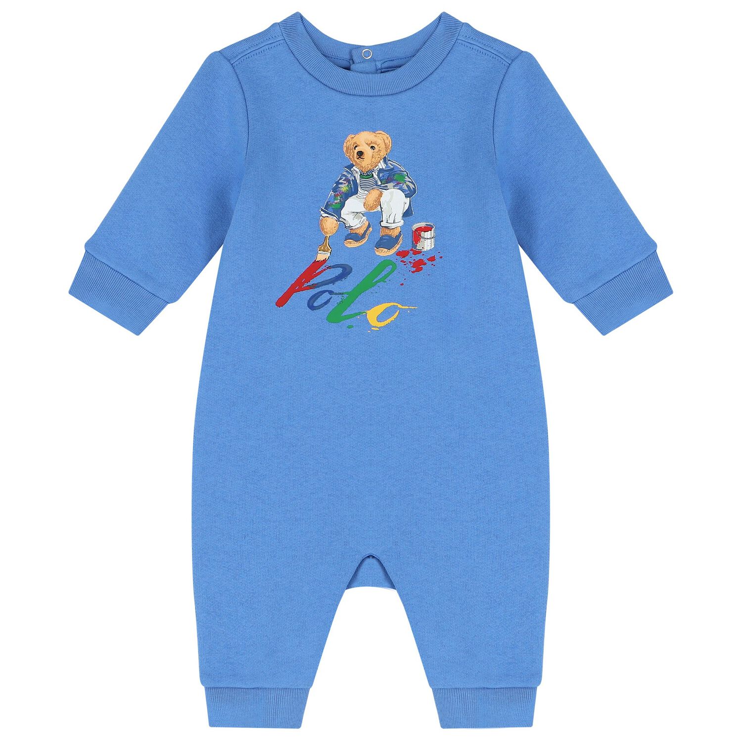 Baby Boys Blue Polo Bear Romper, 1, hi-res