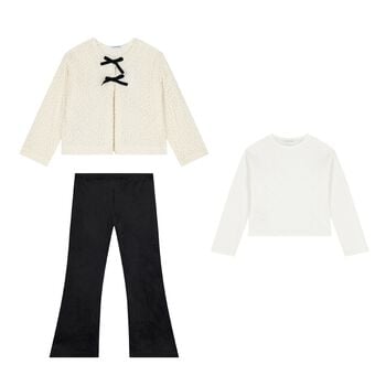 Girls White & Black Rhinestone Leggings Set