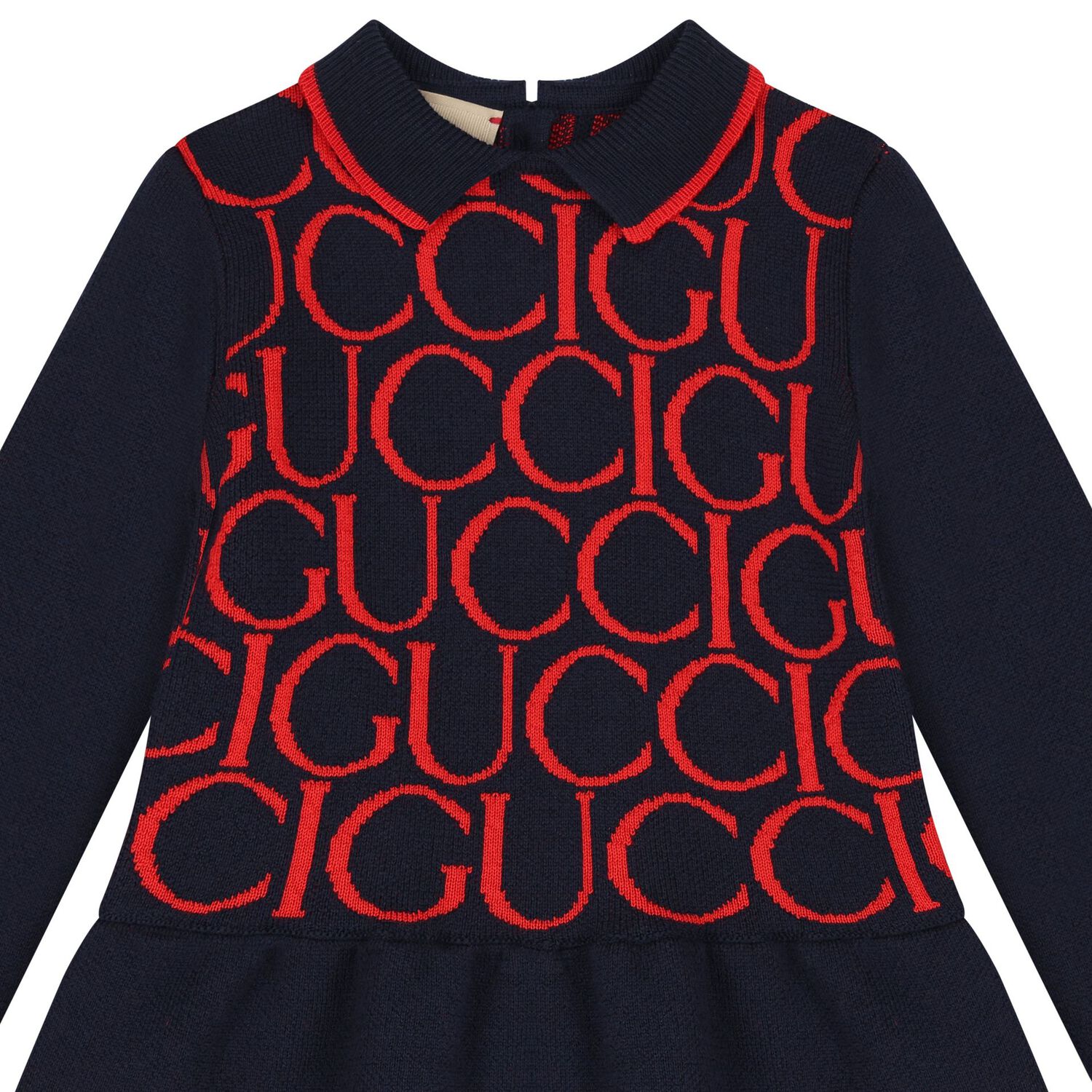 Younger Girls Navy Blue & Red Jacquard Dress, 1, hi-res