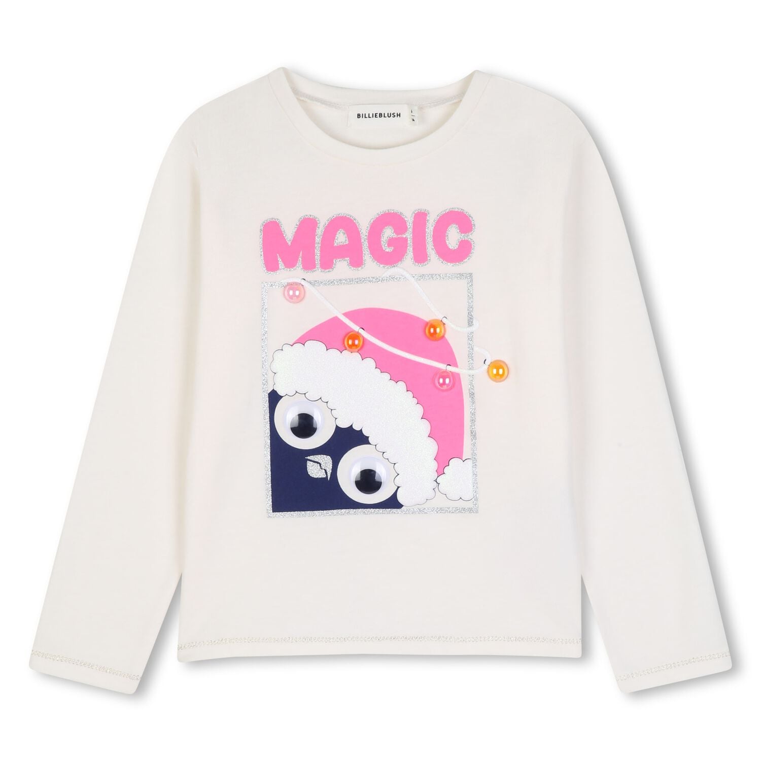 Girls Ivory Glittery Long Sleeve Top, 1, hi-res