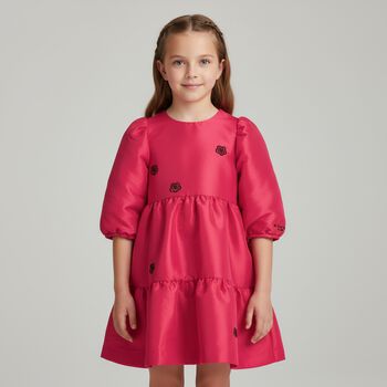 Girls Pink Flower Tiered Dress