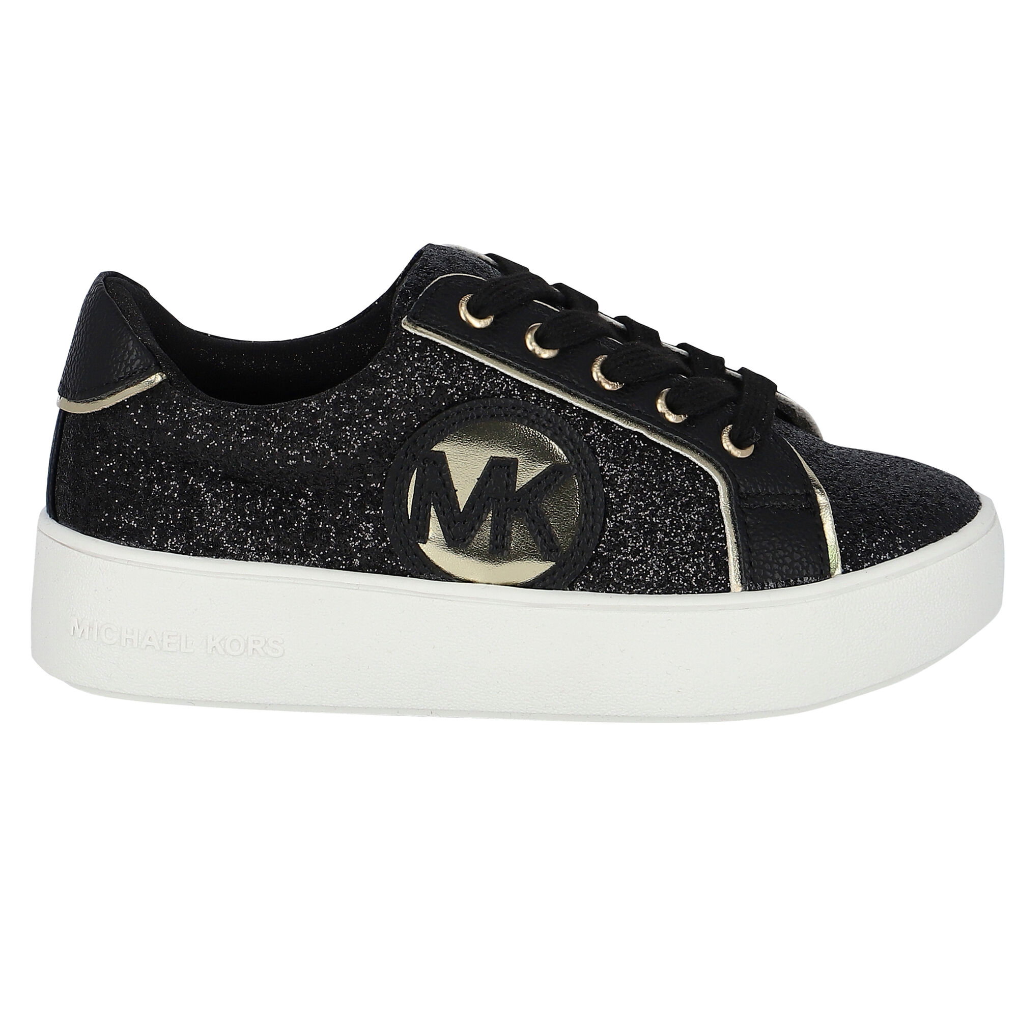 MICHAEL KORS Girls Black Gold Logo Trainers Junior Couture UK