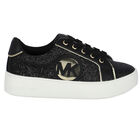 Girls Black & Gold Logo Trainers, 1, hi-res