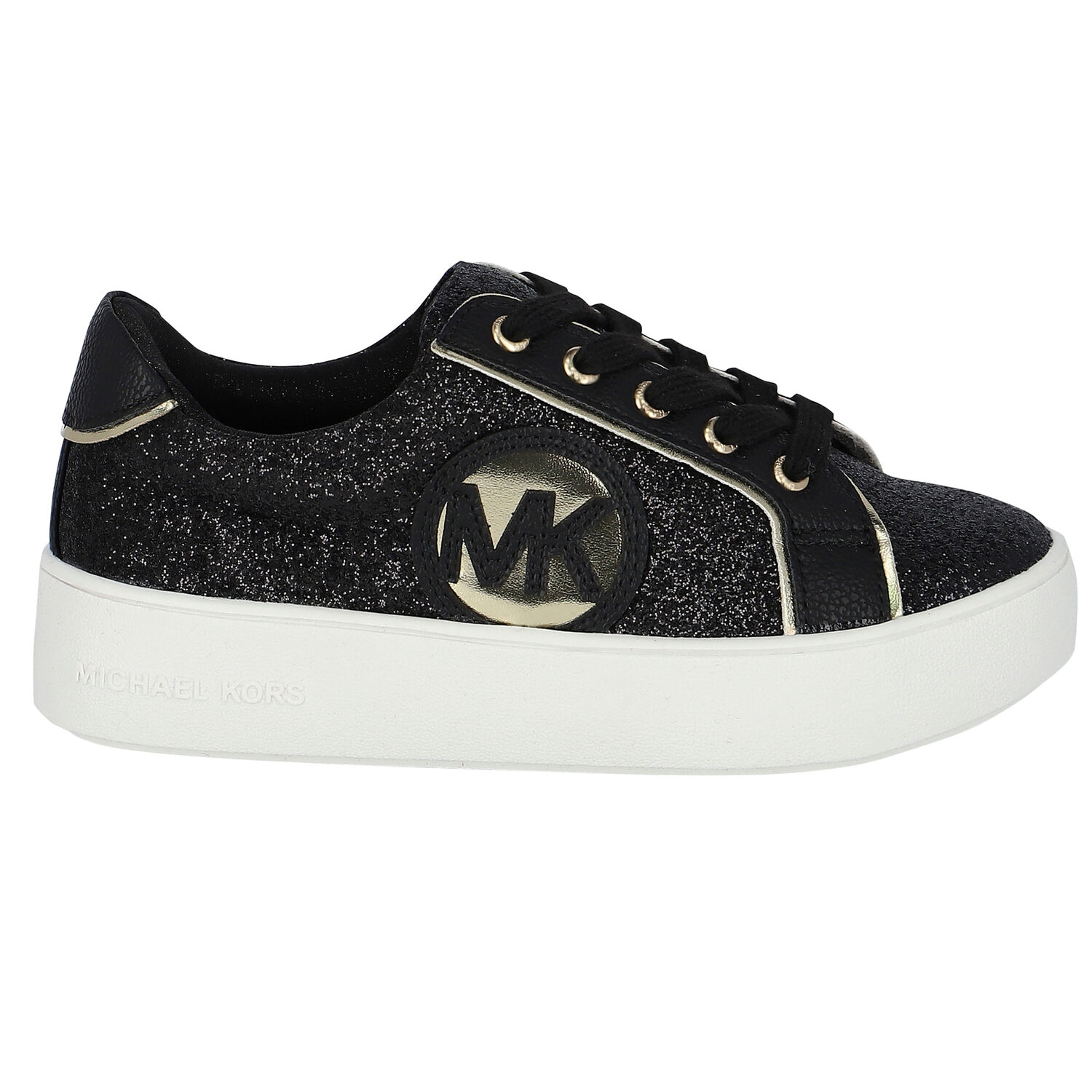 Girls Black & Gold Logo Trainers, 1, hi-res