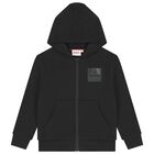 Boys Black Logo Hooded Zip Up Top, 1, hi-res