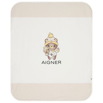 Ivory & Beige Teddy Bear Logo Baby Blanket