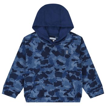 Boys Blue Camouflage Hooded Top