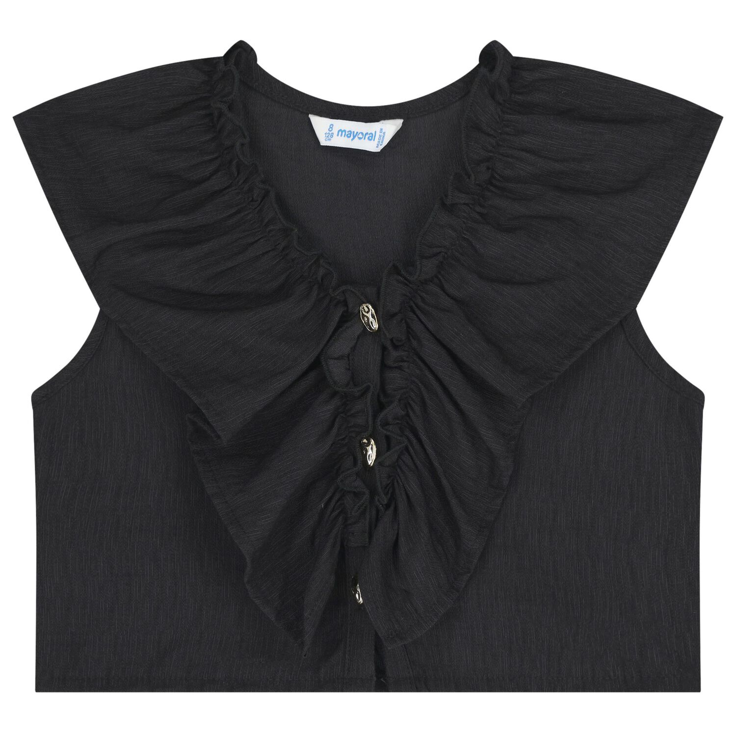 Girls Black Ruffled Shorts Set, 2, hi-res