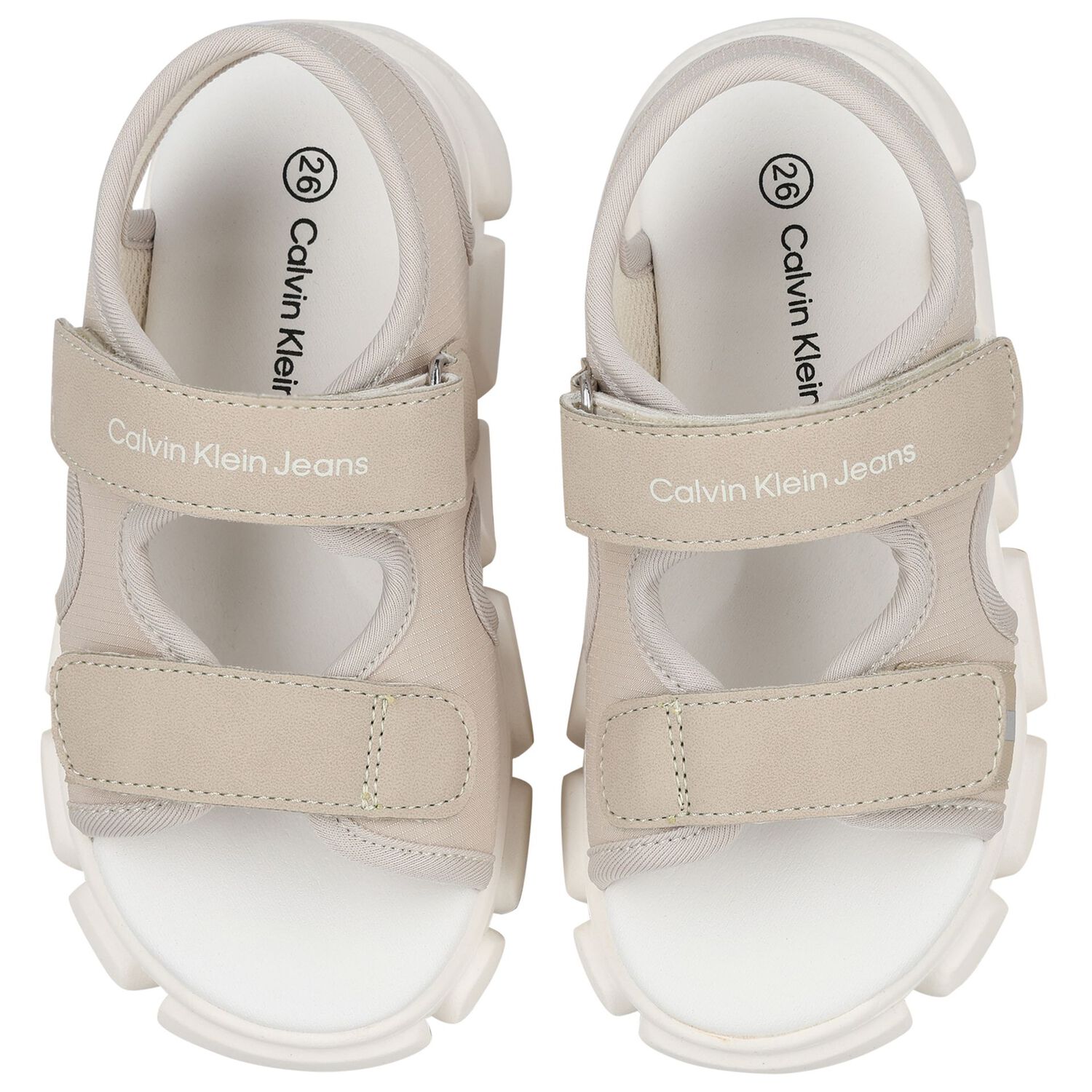 Beige & White Younger Logo Sandals, 1, hi-res