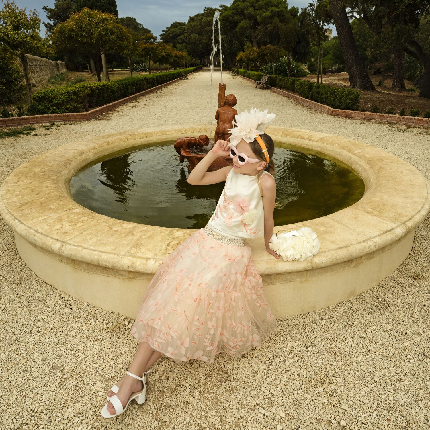 Girls Ivory & Pink Floral Skirt Set, 1, hi-res