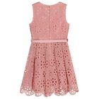 Girls Pink Floral Lace Dress, 1, hi-res
