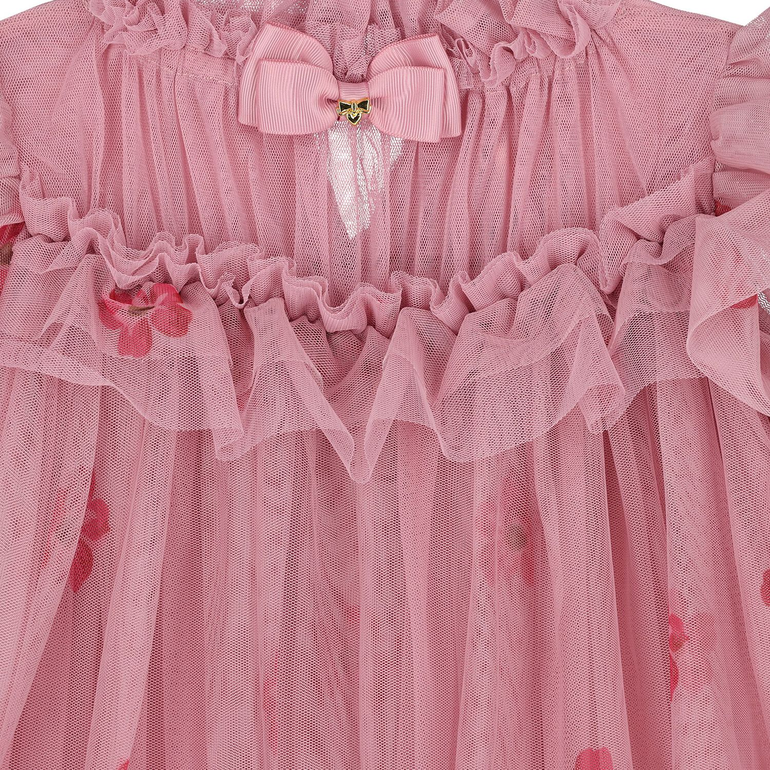 Girls Pink Floral Ruffled Tulle Dress, 2, hi-res