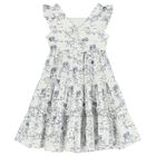 Girls White & Navy Blue Bow Dress, 1, hi-res
