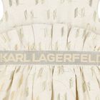 Girls Ivory and Gold Logo Dress, 1, hi-res